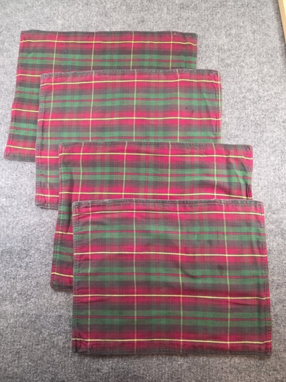 4pc Vintage Ralph Lauren Plaid Red Tartan Placemat 17.5"X13.5" Red Green Yellow